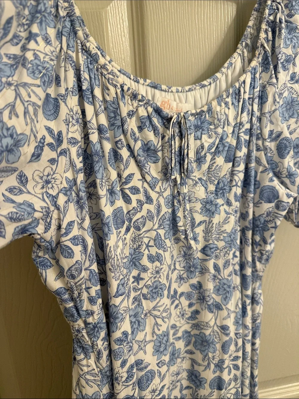 GB girls White and Blue Floral Puff-Sleeve Midi Dress